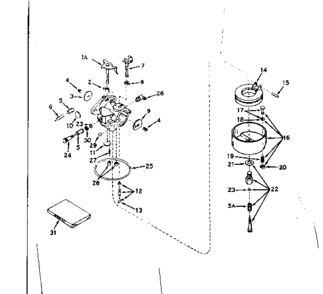 Carburetor No. 631165 Diagram and Parts List for 143176012  Craftsman Engine