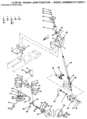 Steering & Front Axle Diagram and Parts List for 917255511  Craftsman Lawn Tractor