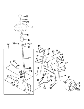 Steering Assembly Diagram and Parts List for 917256510  Craftsman Lawn Tractor