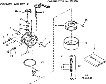 Carburetor Diagram and Parts List for 143676042  Craftsman Engine