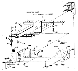 Mounting Base Diagram and Parts List for 580320174  Craftsman Engine