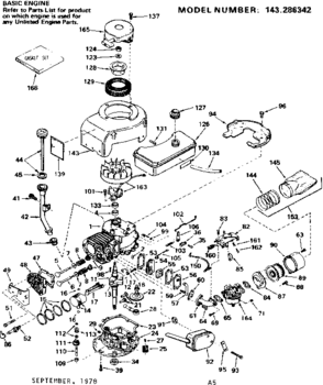 Replacement Parts Diagram and Parts List for 143286342  Craftsman Engine