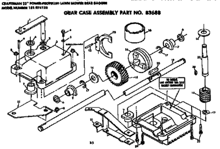 Gear Case Assembly Diagram and Parts List for 131974122  Craftsman Lawn Mower