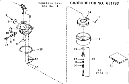 Carburetor Diagram and Parts List for 143656132  Craftsman Engine