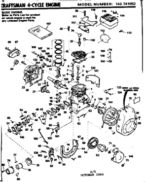 Replacement Parts Diagram and Parts List for 143741052  Craftsman Engine