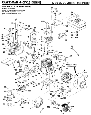 Craftsman 4-cycle Engine Diagram and Parts List for 143816062  Craftsman Engine