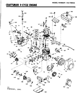 Engine Diagram and Parts List for 143706052  Craftsman Engine