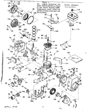 Engine Diagram and Parts List for 143645022  Craftsman Engine