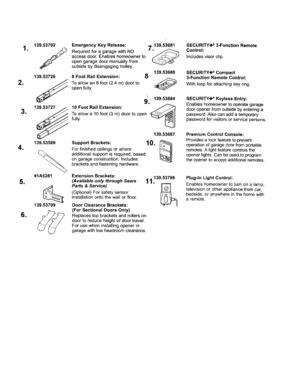 Accessories Diagram and Parts List for 13953910  Craftsman Garage Door Opener