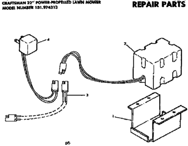 Battery Diagram and Parts List for 131974313  Craftsman Lawn Mower