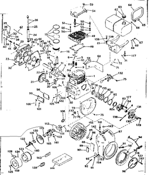 Basic Engine Diagram and Parts List for 143608032  Craftsman Engine