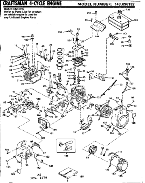 Engine Diagram and Parts List for 143696132  Craftsman Engine