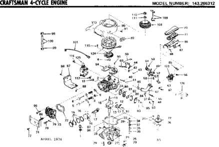 Replacement Parts Diagram and Parts List for 143266312  Craftsman Engine