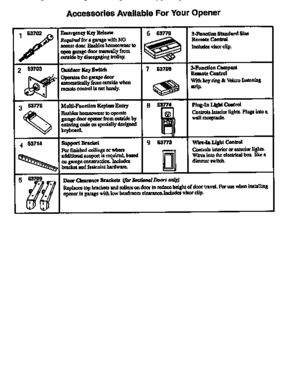 Accessories Diagram and Parts List for 13953479SRT1  Craftsman Garage Door Opener