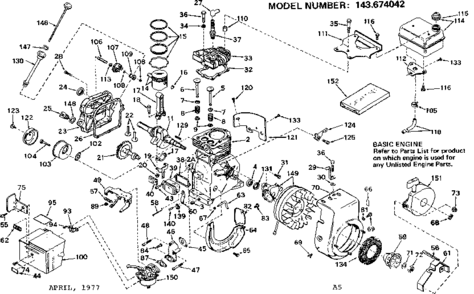Replacement Parts Diagram and Parts List for 143674042  Craftsman Engine