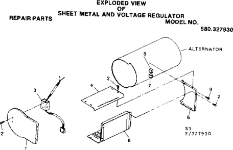 Sheet Metal And Voltage Regulator Diagram and Parts List for 580327930  Craftsman Engine