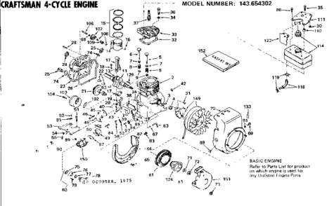 Replacement Parts Diagram and Parts List for 143654302  Craftsman Engine