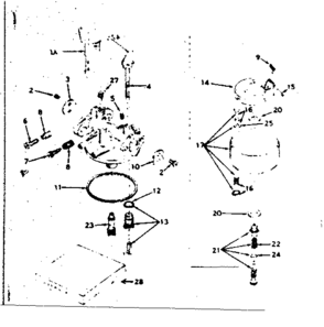 Carburetor Diagram and Parts List for 143609022  Craftsman Engine