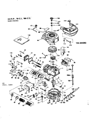 Replacement Parts Diagram and Parts List for 143344262  Craftsman Engine