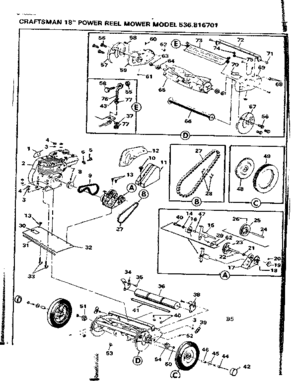 Reel Assembly Diagram and Parts List for 536816701  Craftsman Lawn Mower