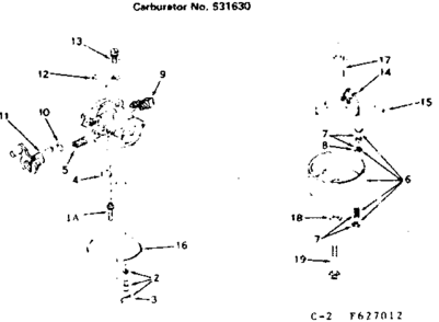 Carburetor Diagram and Parts List for 143627012  Craftsman Engine