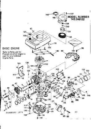 Engine Diagram and Parts List for 143246132  Craftsman Engine