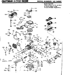 Replacement Parts Diagram and Parts List for 143346082  Craftsman Engine
