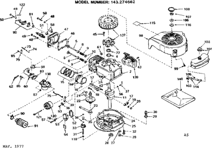 Replacement Parts Diagram and Parts List for 143274662  Craftsman Engine