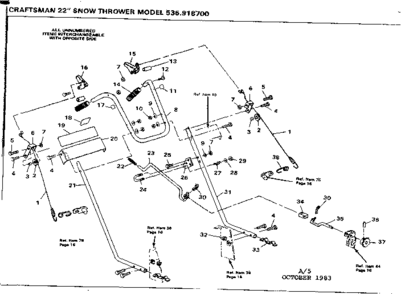 Handle Assembly Diagram and Parts List for 536918700  Craftsman Snow Blower
