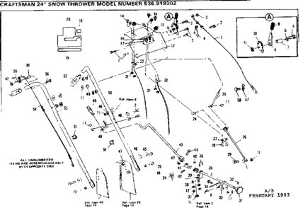 Handle Assembly Diagram and Parts List for 536918302  Craftsman Snow Blower