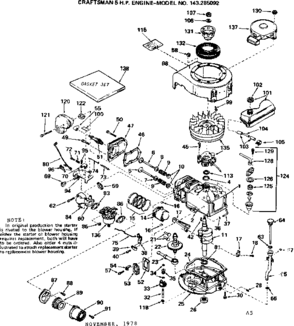 Replacement Parts Diagram and Parts List for 143285092  Craftsman Engine