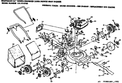 Mower Deck And Handle Assembly Diagram and Parts List for 131974700  Craftsman Lawn Mower