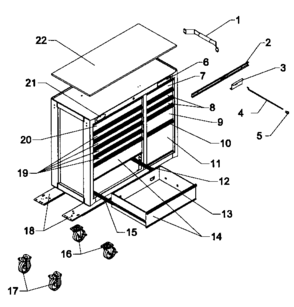 Part Location Diagram of M13782A1 Craftsman Tool chest caster set