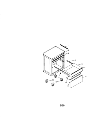 3 Drawer Professional Roll-away Diagram and Parts List for 706659530  Craftsman Tool Stand & Cart