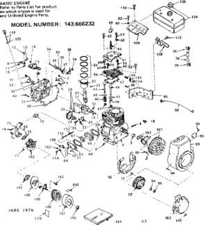 Replacement Parts Diagram and Parts List for 143666232  Craftsman Engine