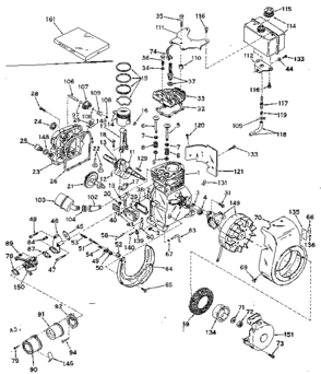 Basic Engine Diagram and Parts List for 143591072  Craftsman Engine