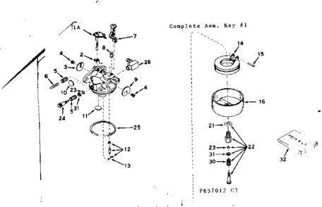 Carburetor Diagram and Parts List for 143657012  Craftsman Engine