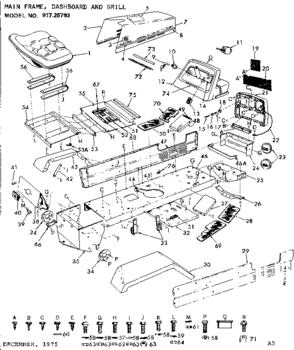 Main Frame, Dashboard & Grill Diagram and Parts List for 91725793  Craftsman Lawn Tractor