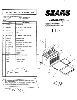 7 Drawer Professional Chest Diagram and Parts List for 706658850  Craftsman Tool Stand & Cart