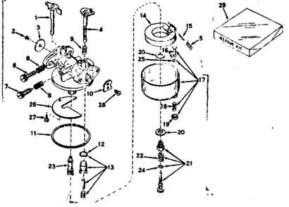 Carburetor Diagram and Parts List for 143546042  Craftsman Engine