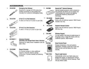 Accessories Diagram and Parts List for 139559181  Craftsman Garage Door Opener
