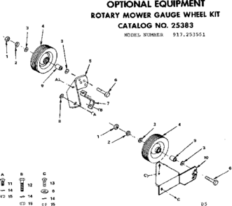 Rotary Mower Gauge Wheel Kit Cat No. 25383 Diagram and Parts List for 917253551  Craftsman Lawn Mower