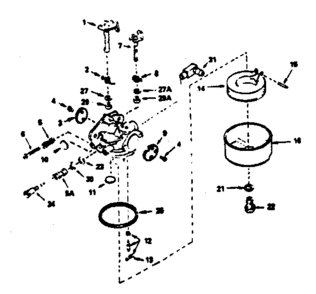 Carburetor Diagram and Parts List for 143366122  Craftsman Engine