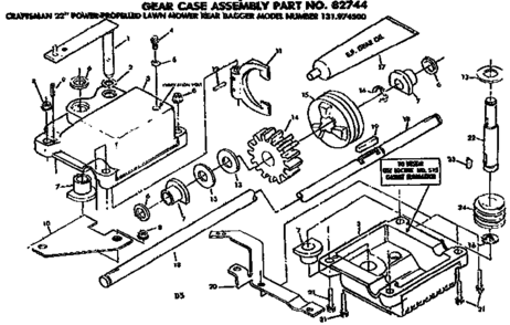 Gear Case Assembly Diagram and Parts List for 131974500  Craftsman Lawn Mower