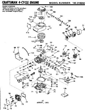 Replacement Parts Diagram and Parts List for 143316242  Craftsman Engine