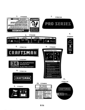 Decals Diagram and Parts List for 247889780  Craftsman Snow Blower