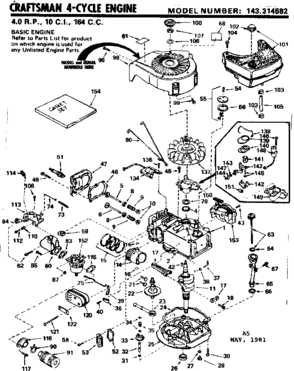 Replacement Parts Diagram and Parts List for 143314582  Craftsman Engine