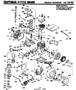 Replacement Parts Diagram and Parts List for 143726182  Craftsman Engine