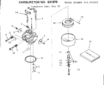 Carburetor Asm Diagram and Parts List for 143652012  Craftsman Engine