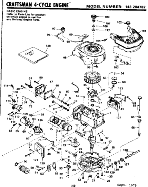 Replacement Parts Diagram and Parts List for 143284782  Craftsman Engine